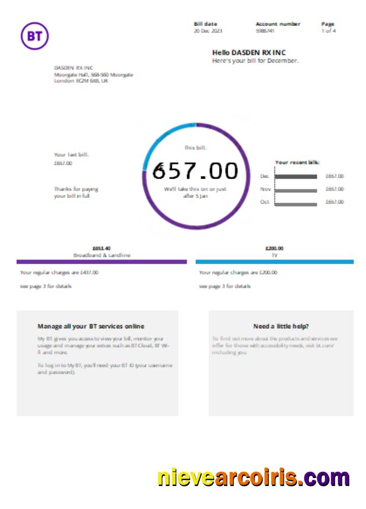 BT telecommunications utility business bill